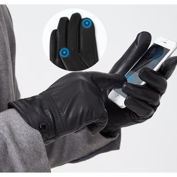 1 par sorte touch screen herrehandsker Haining læder