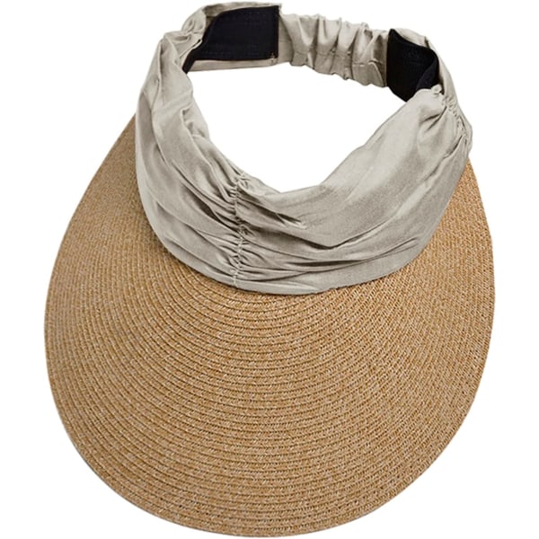 Beige halmhatt för kvinnor UV-mask UPF50+ Topplös halmhatt Summe