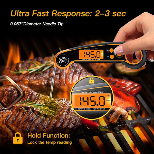 Digital kötttermometer (orange) – Snabb stektermometer, Accu