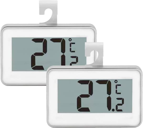 2-pack kylskåp och frys termometer med hängande krok (vit)