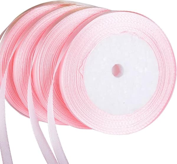 (88M*10MM) 4 ruller lyse rosa satengbånd for bryllup