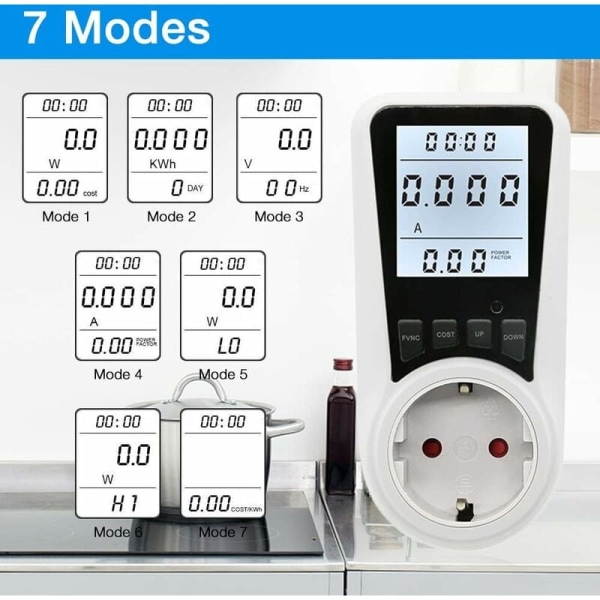 3680W MAX/16A 3680W MAX/16A Elektricitetsmåler til stikkontakt, Energiomkostningsmåler, Strømmåler, Stikkontakt, Elektricitetsmåler med LCD-display