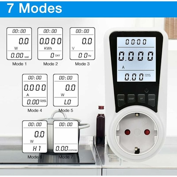 3680W MAX/16A 3680W MAX/16A Sähkömittari pistorasiaan, energiankulutusmittari, virtamittari, pistorasia, sähkömittari LCD-näytöllä