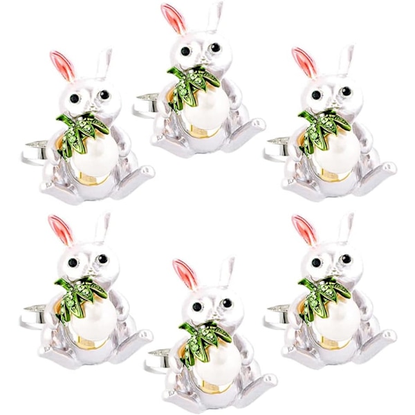 6 stk. Kanin Servietringe Påske Tema Servietringe Påske Stof