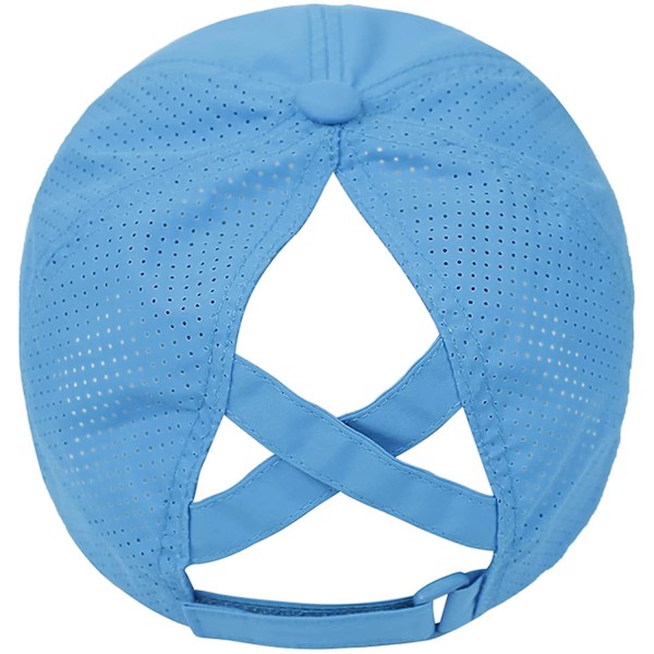 Womens Criss Cross Ponytail Baseball Cap Adjustable High Mes blue