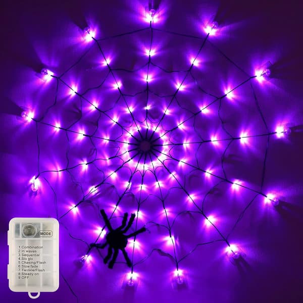 Halloween dekorasjon, Halloween Spider Web Decoration LED Spider Web Light med Plysj