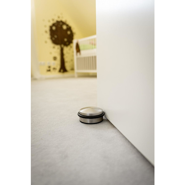 2x Dørstopper i matt børstet rustfritt stål ⌀ 10cm, høyde: 4,5cm