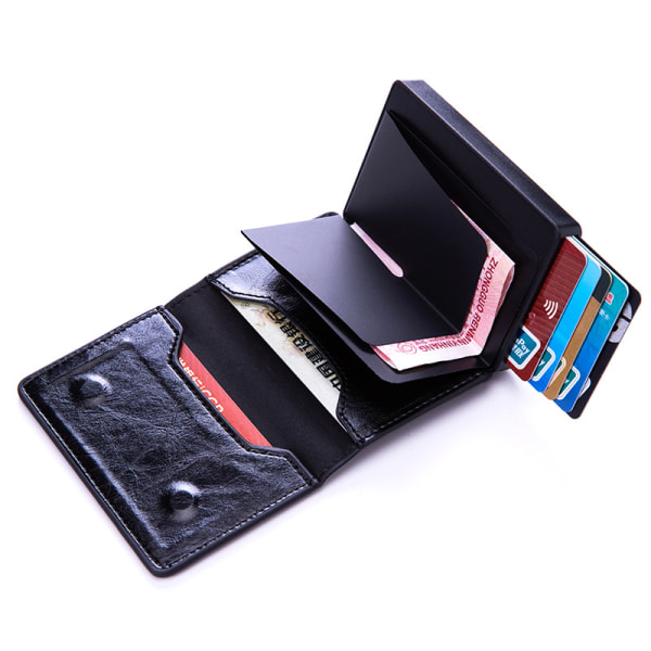 (Sort PU)Minimalistisk taktisk herre lommebok, Anti-RFID-B Metal Sl