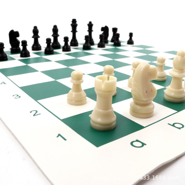 Sjakkspillsett sjakkbrikker og rullebrett (grønn, 35x35 cm)