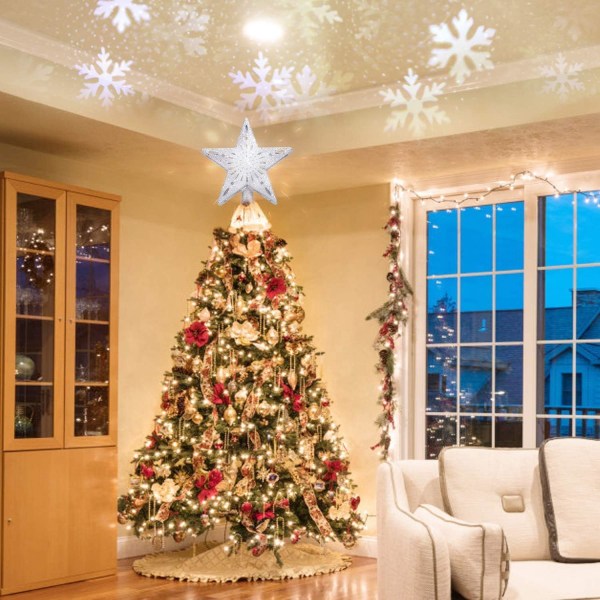 Christmas Tree Star, （#1） 2-i-1 LED Snowflake-projektorlampe, Lum