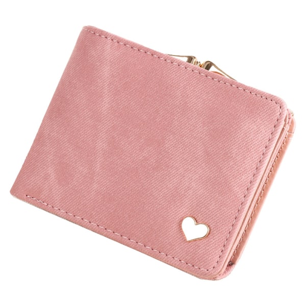 En liten rosa lommebok med hjerteformet ornament, 9,5 cm × 11,5 cm ×