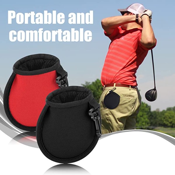 Tvådelad rengöringsväska för golfboll (svart och röd), portabel golf