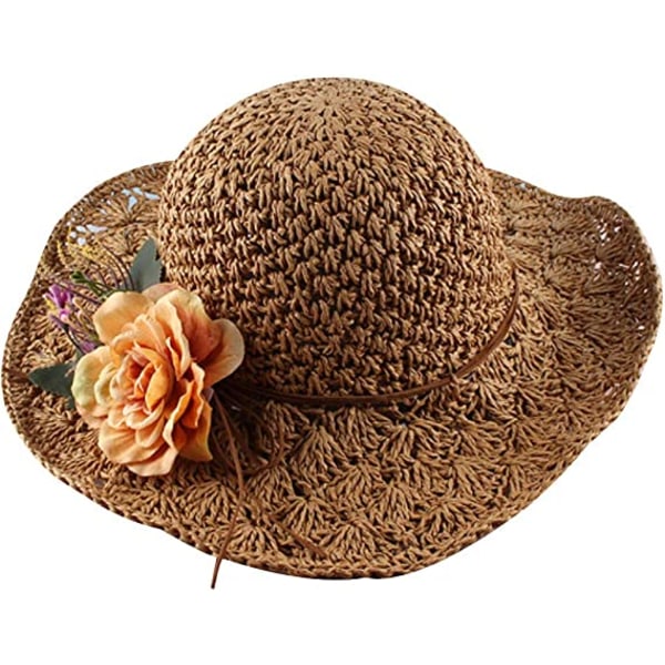 Women's foldable straw hat (coffee color) Fashion crocodile skin