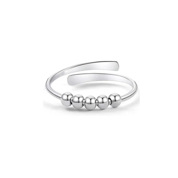 1 STK Sølv justerbar anti-stress ring med roterende perler