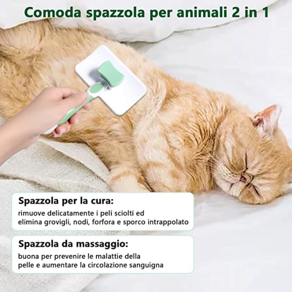 Grønn katte- og hundebørste, kattebørste, selvrensende børste for kjæledyr