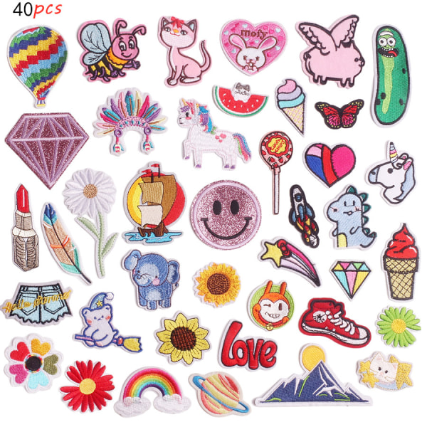40 stk Random Assorted Styles Broderet Patch Sy On/Iron On Pa