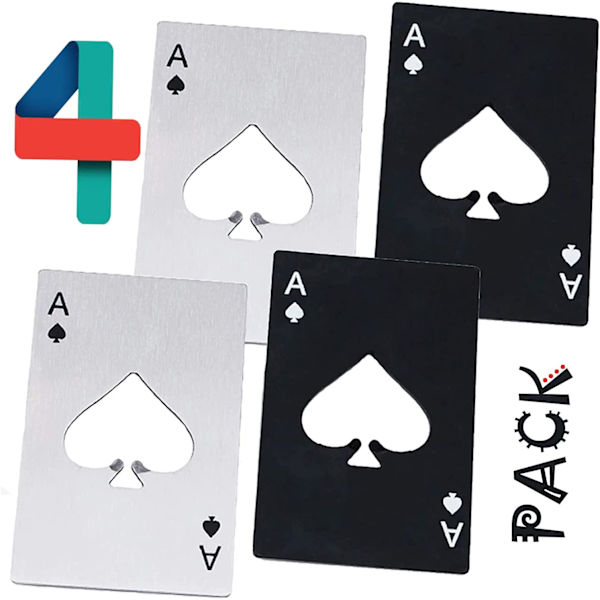 4 kappaletta pokerin muotoinen pullonavaaja, luottokortin muotoinen, sopii