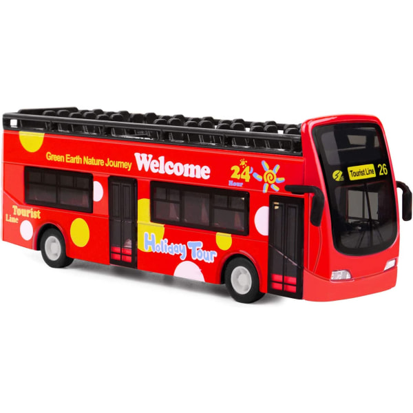 Red Alloy Diecast Toy Double Decker Tour Bus Open Top Vehicle Mo