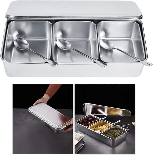 Husholdning Krydderglass 3 Rom Rustfritt Stål Krydderboks