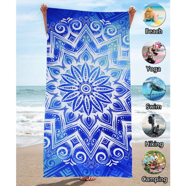 Kvalitets strandhåndklæde 160x80 cm, blå stribet mikrofiber Anti Sand Ma