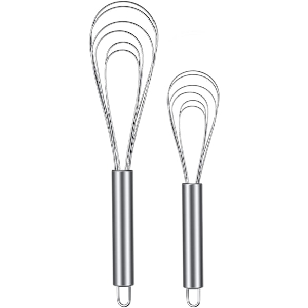 2 stk. Rustfrit Stål Flade Tråd Æggepiskere, 8 tommer og 10 tommer Køkken Sauce Æggepiskere til Blandning, Piskning, Piskning,