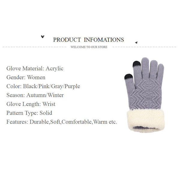 2021 Varma stickade handskar för kvinnor med pekskärm Épaissit Vinter Varma handskar Dam Full Finger Mjuka stretchstickade vantar Guantes（Violet）