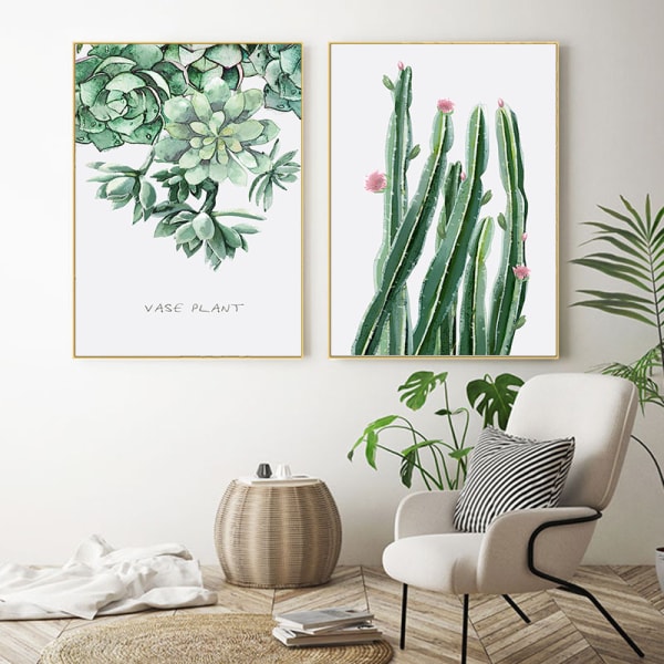 Stue dekorativt maleri - 30*40*3 - Grøn plante - Kaktus,