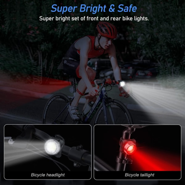 Cykellygtesæt, kraftfuld genopladelig LED-cykellygte foran og bagpå
