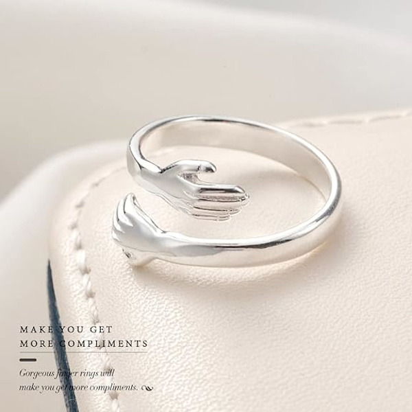 Silver Open Ring med knäppta händer Justerbar ring för kvinnor Flickor