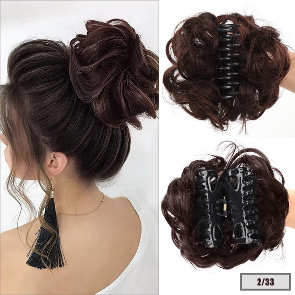 1 stk. (mørkebrun) Hårstykke Gummi Hår Scrunchie Curly Updo