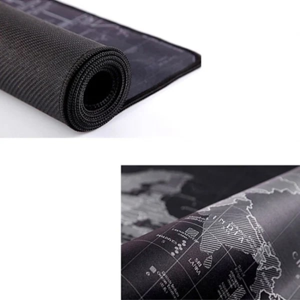 Stor Musematte med Verdenskart - 70x30cm - Svart - 1 stk