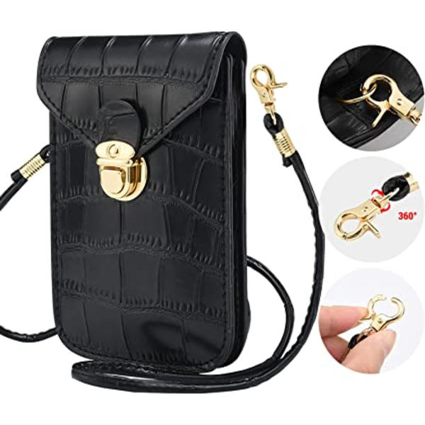 Musta, puhelimen kotelo, puhelimen laukku crossbody PU nahkainen lompakkokassi S
