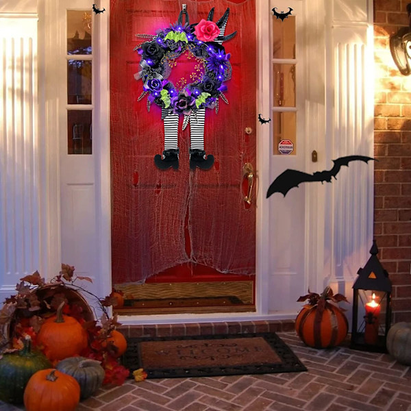 16 x 28 tum Förbelyst Halloween Häxben Krans för Dörren