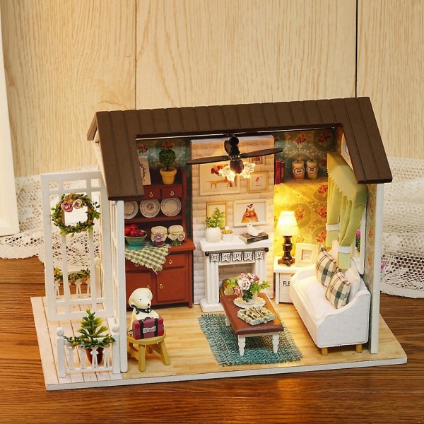 DIY Wooden Cottage Miniature House Kit Børnegaver Legetøjsindretning til hjemmet
