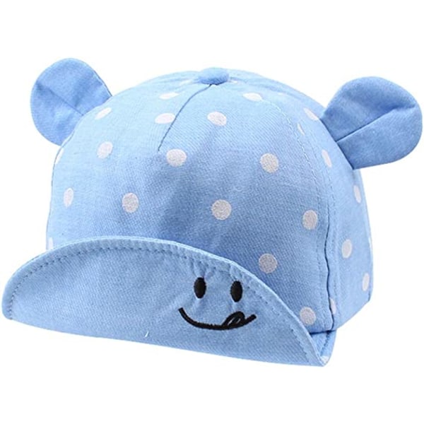 Blå-Polka Bomull Baby Cap 12 till 24 Månader för Flicka Pojke Barn Su