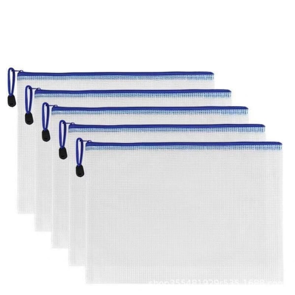 5 stk. Hvite A4 Plastmapper Ziplock Dokumentmapper PVC M