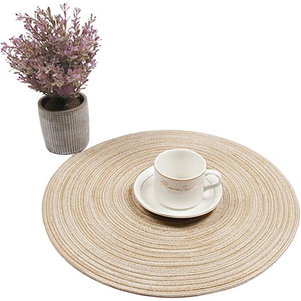 Pyöreät puuvillalankapunotut tabletit, 6 kpl, 38 x 38 cm (Beige), pestävät pyöreät tabletit, H