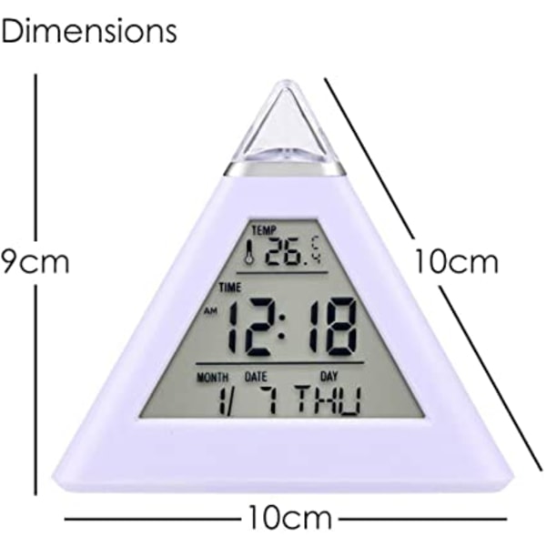 Pyramid digital vekkerklokke med 7 fargeskiftende lysdioder