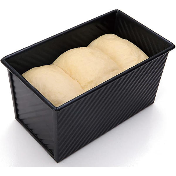 Brødform med låg, kulstofstål, non-stick, til bagning af kage og toast (sort, bølge, 450g dej)