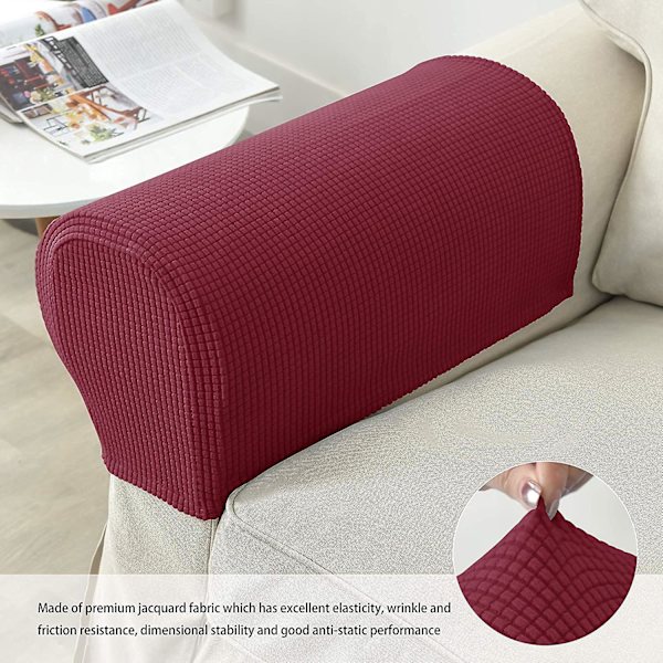 2 Stretch sofa armrests Full wrap sofa protector (red)