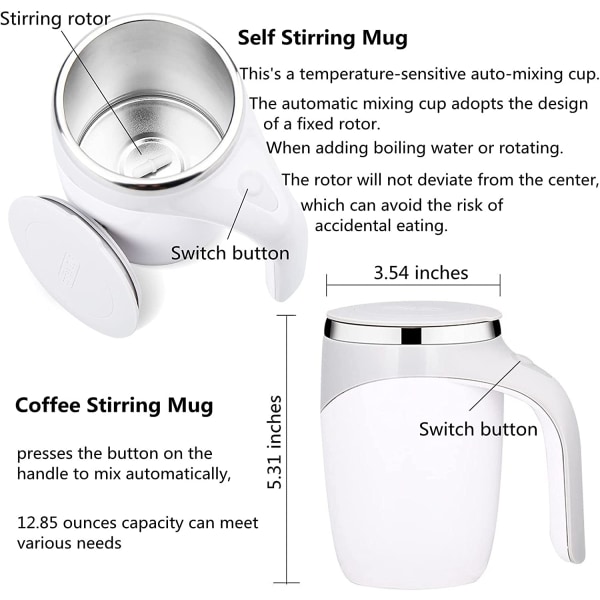 Hvit automatisk magnetisk omrørende kaffekrus, roterende hjemme-offi