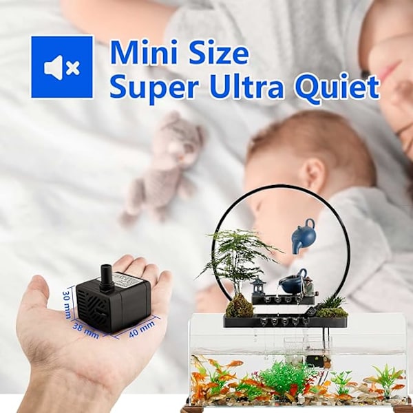 1 stk Mini USB nedsenkbar vannpumpe (DC 5W 70L/H) Justerbar Ult