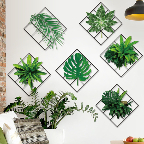 6 sett veggklistremerker Grønne planter Grid-klistremerke Palmeblad DIY Wal