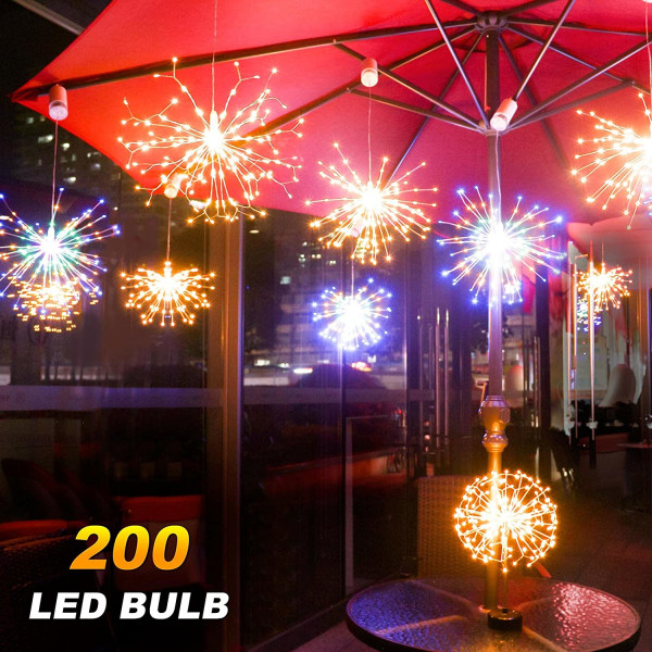 200 LED-fyrverkerilys Kobbertrådssfærelys med fjernkontroll