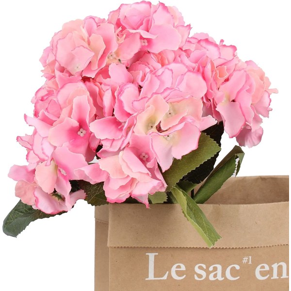 2 Pakke Kunstige Silke Hortensia Blomster - Til Blomsterbukett, H