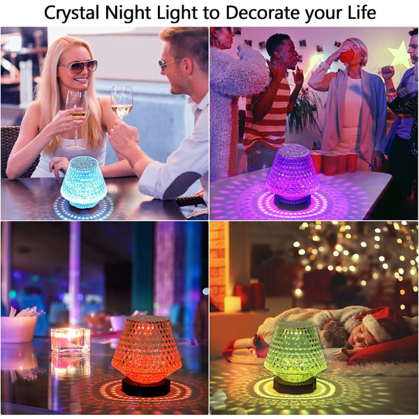 Krystallbordlampe, Touch Sensitive RGB LED nattbordslampe, Touch