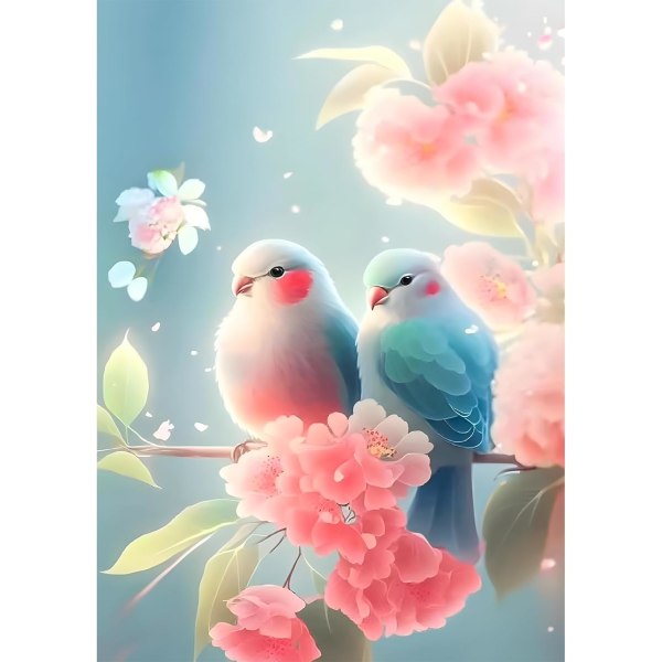 To kærlighedsfugle DIY diamantmaleri 30x40 cm sæt til voksne, 5D Dia
