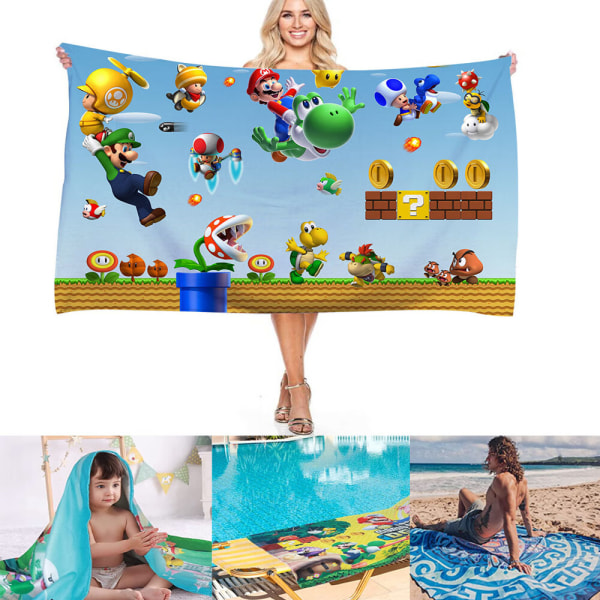 Ett stykke (1,75*150cm) strandhåndkle Super Mario Bros 3D-utskrift for