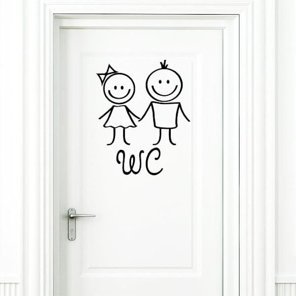 Tegneserie Toilet Dør Sticker med Herre- og Dametoilet 17 x 13 cm Sort