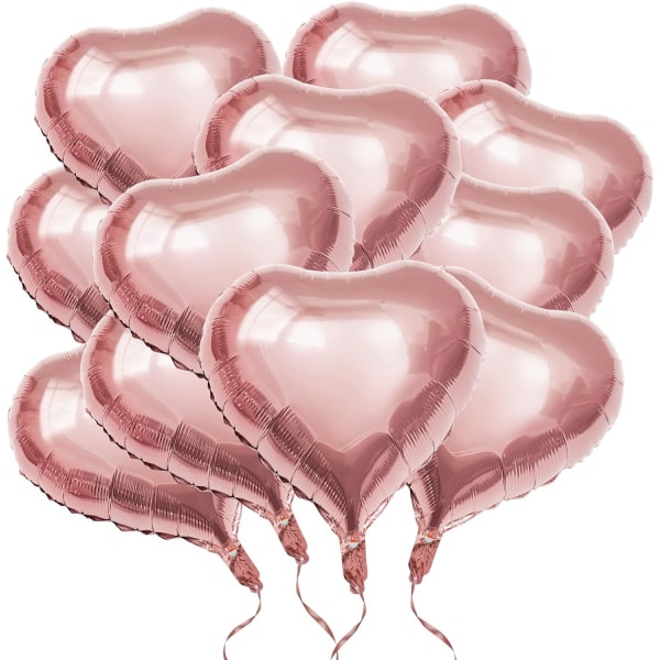 Ruusukultainen sydänilmapallo 50 kpl, koko 45 cm - puhallettava helium